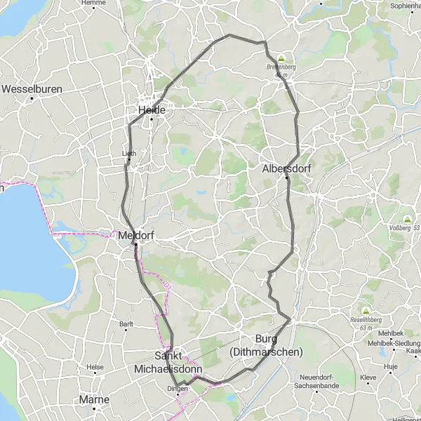 Map miniature of "Dingen - Hochdonn Loop" cycling inspiration in Schleswig-Holstein, Germany. Generated by Tarmacs.app cycling route planner