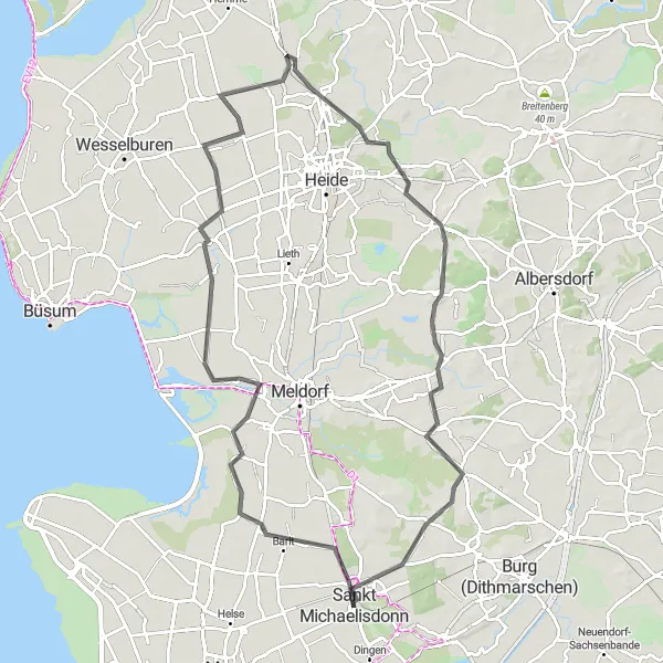 Map miniature of "Barlt - Draisinenbahnhof Sankt Michaelisdonn Loop" cycling inspiration in Schleswig-Holstein, Germany. Generated by Tarmacs.app cycling route planner