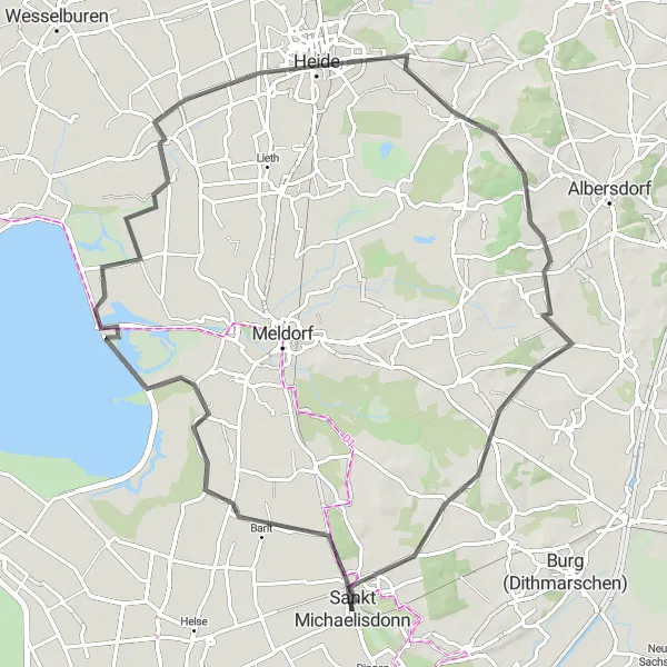 Map miniature of "Barlt - Nordhastedt Loop" cycling inspiration in Schleswig-Holstein, Germany. Generated by Tarmacs.app cycling route planner