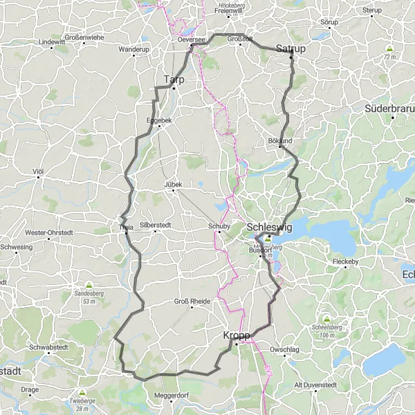 Map miniature of "Uelsby to Oeversee Circuit" cycling inspiration in Schleswig-Holstein, Germany. Generated by Tarmacs.app cycling route planner