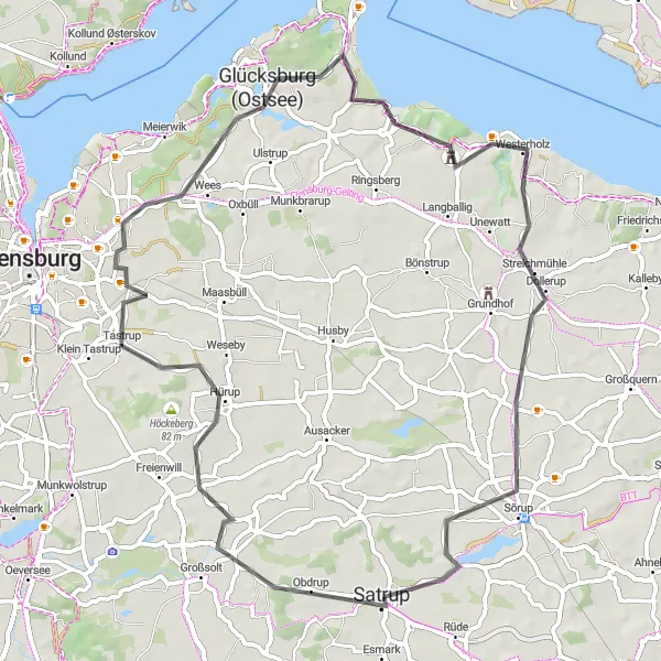 Map miniature of "Hürup to Kohlfeld Loop" cycling inspiration in Schleswig-Holstein, Germany. Generated by Tarmacs.app cycling route planner