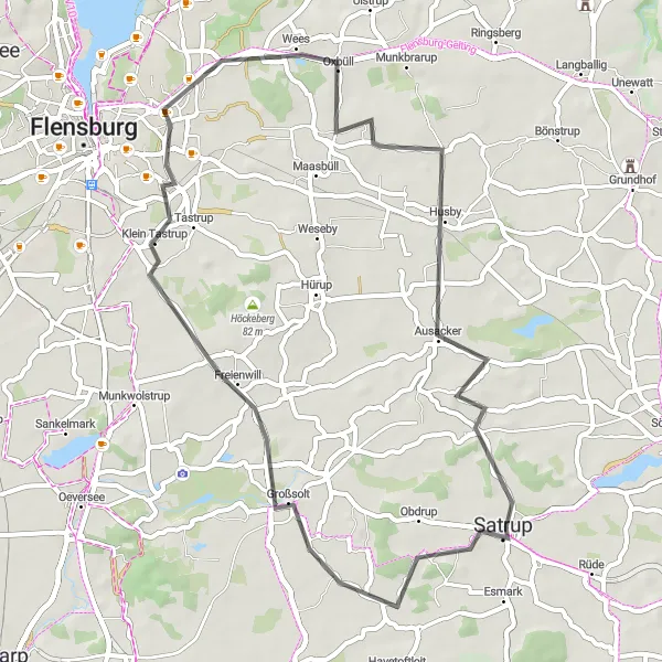 Karten-Miniaturansicht der Radinspiration "Kurze Tour Freienwill-Tastrup-Aussichtspunkt Mühlenbekwiese-Ausacker-Ausackerbrück" in Schleswig-Holstein, Germany. Erstellt vom Tarmacs.app-Routenplaner für Radtouren