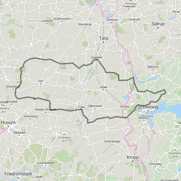 Map miniature of "Hills and Valleys" cycling inspiration in Schleswig-Holstein, Germany. Generated by Tarmacs.app cycling route planner