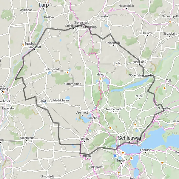 Map miniature of "Schleswig and Klappholz Route" cycling inspiration in Schleswig-Holstein, Germany. Generated by Tarmacs.app cycling route planner