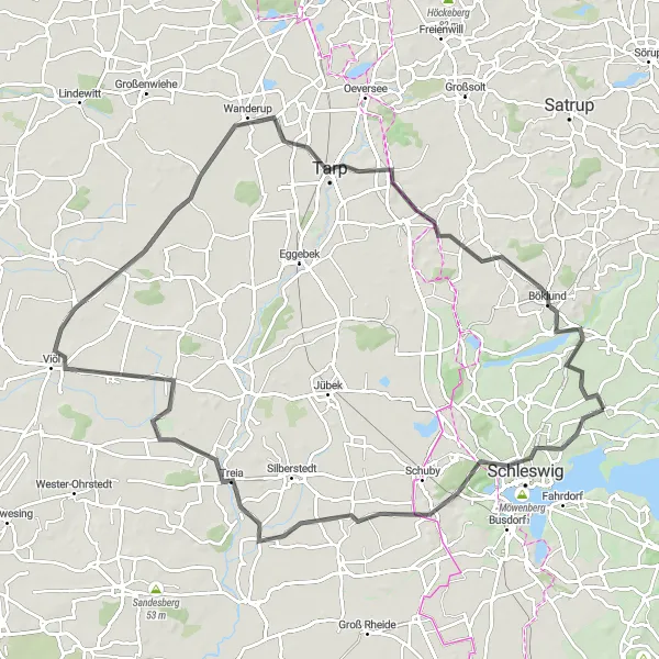 Map miniature of "Scenic Wanderup and Böklund Ride" cycling inspiration in Schleswig-Holstein, Germany. Generated by Tarmacs.app cycling route planner