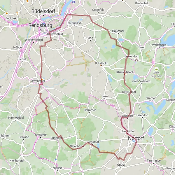 Map miniature of "Haßmoor Gravel Adventure" cycling inspiration in Schleswig-Holstein, Germany. Generated by Tarmacs.app cycling route planner