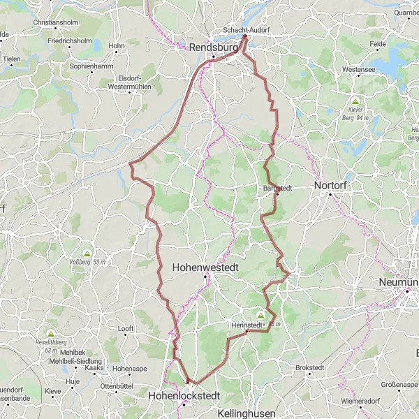 Karten-Miniaturansicht der Radinspiration "Gravel Tour um Schacht-Audorf" in Schleswig-Holstein, Germany. Erstellt vom Tarmacs.app-Routenplaner für Radtouren