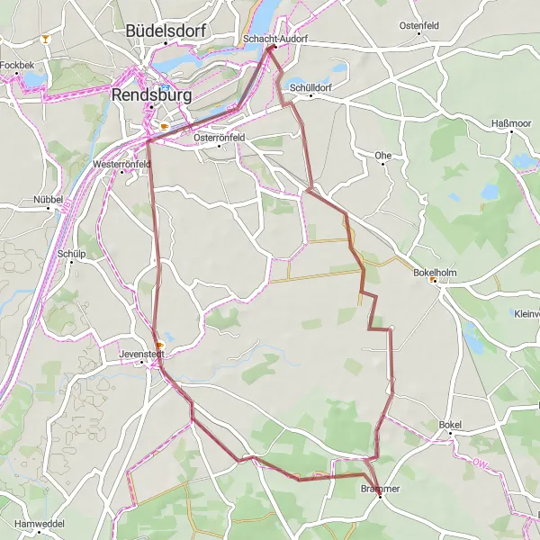 Map miniature of "Jevenstedt Scenic Ride" cycling inspiration in Schleswig-Holstein, Germany. Generated by Tarmacs.app cycling route planner