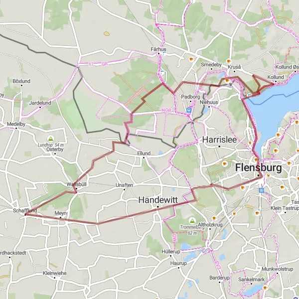 Map miniature of "Flensburg Forest Gravel Ride" cycling inspiration in Schleswig-Holstein, Germany. Generated by Tarmacs.app cycling route planner