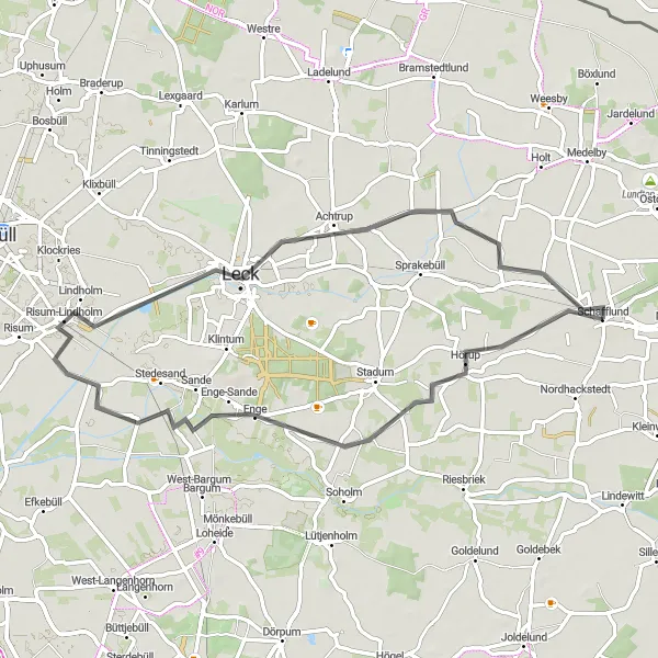 Map miniature of "Schafflund and Enge-Sande Loop" cycling inspiration in Schleswig-Holstein, Germany. Generated by Tarmacs.app cycling route planner