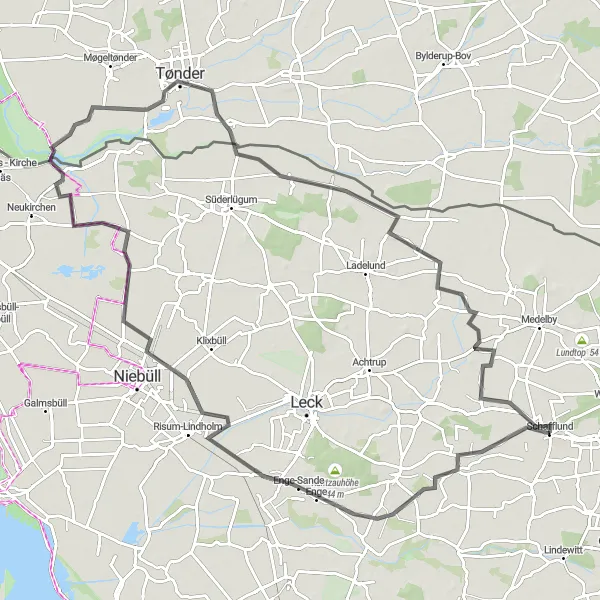 Map miniature of "Tønder Delight" cycling inspiration in Schleswig-Holstein, Germany. Generated by Tarmacs.app cycling route planner