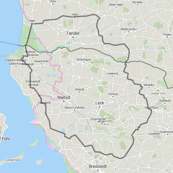Map miniature of "Fahretoft to Rens Epic Adventure" cycling inspiration in Schleswig-Holstein, Germany. Generated by Tarmacs.app cycling route planner