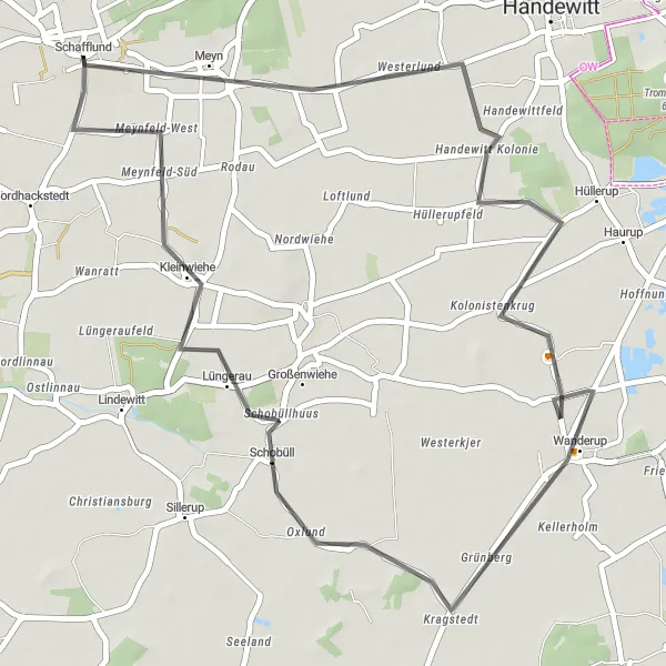 Karten-Miniaturansicht der Radinspiration "Fahrradtour durch Westerlund und Großenwiehe" in Schleswig-Holstein, Germany. Erstellt vom Tarmacs.app-Routenplaner für Radtouren