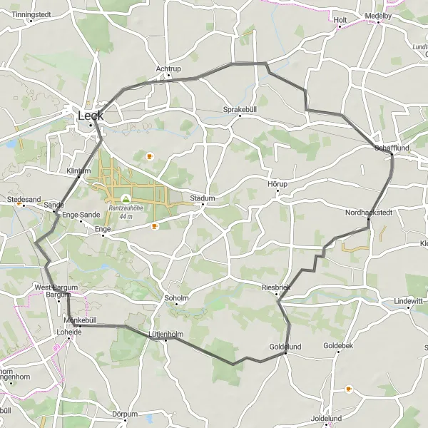 Karten-Miniaturansicht der Radinspiration "Rundtour von Schafflund nach Nordhackstedt" in Schleswig-Holstein, Germany. Erstellt vom Tarmacs.app-Routenplaner für Radtouren