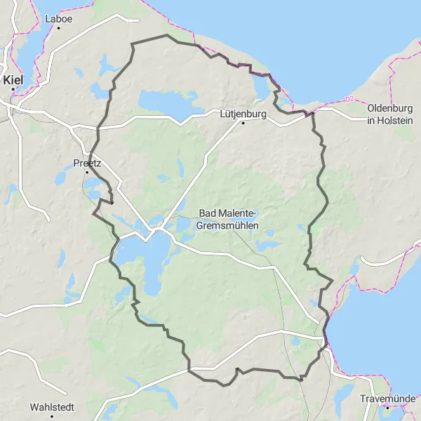 Map miniature of "The Coastal Adventure" cycling inspiration in Schleswig-Holstein, Germany. Generated by Tarmacs.app cycling route planner