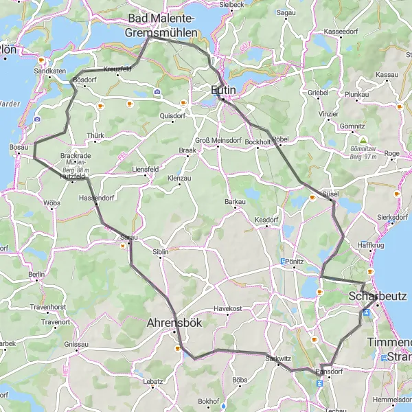 Karten-Miniaturansicht der Radinspiration "Scharbeutz - Eutin Rundfahrt" in Schleswig-Holstein, Germany. Erstellt vom Tarmacs.app-Routenplaner für Radtouren