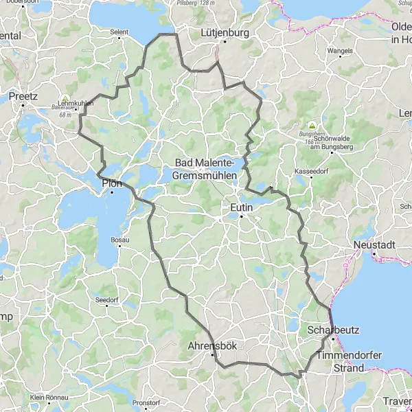 Map miniature of "Lake District Exploration" cycling inspiration in Schleswig-Holstein, Germany. Generated by Tarmacs.app cycling route planner