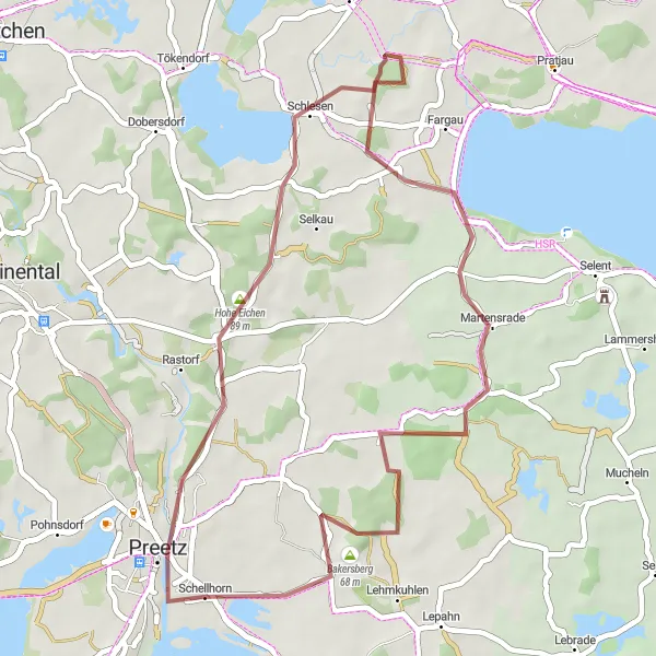 Map miniature of "Scenic Gravel Route" cycling inspiration in Schleswig-Holstein, Germany. Generated by Tarmacs.app cycling route planner