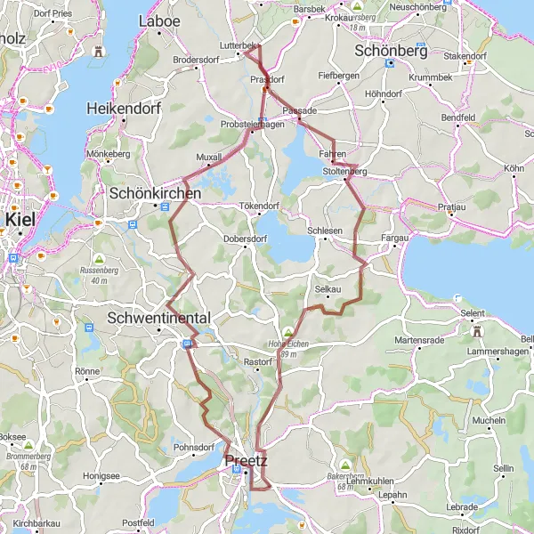 Karten-Miniaturansicht der Radinspiration "Rund um Schwentinental mit dem Gravelbike" in Schleswig-Holstein, Germany. Erstellt vom Tarmacs.app-Routenplaner für Radtouren