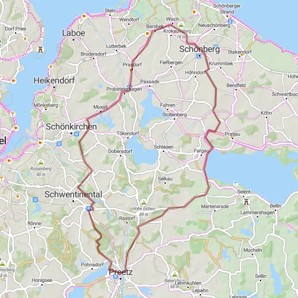 Karten-Miniaturansicht der Radinspiration "Rundtour von Preetz nach Bredeneek" in Schleswig-Holstein, Germany. Erstellt vom Tarmacs.app-Routenplaner für Radtouren