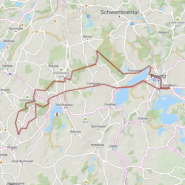 Map miniature of "Klein Barkau Circular Gravel Route" cycling inspiration in Schleswig-Holstein, Germany. Generated by Tarmacs.app cycling route planner