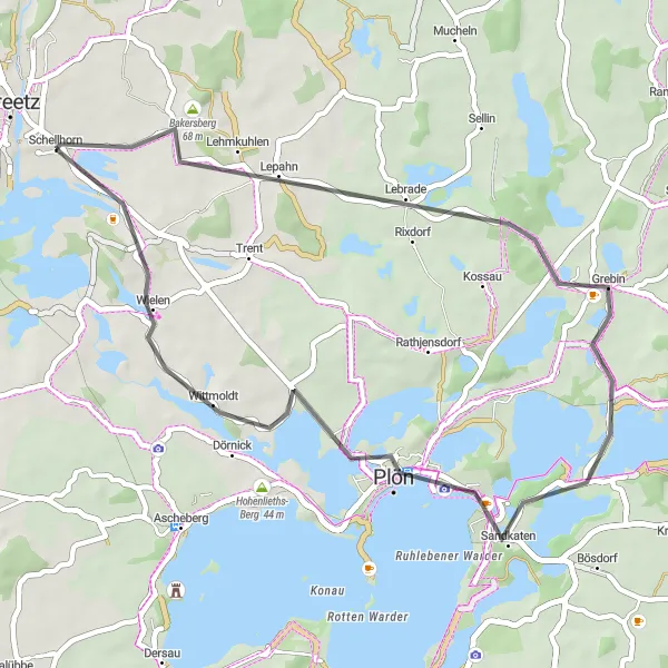 Map miniature of "Lebrade and Plön Exploratory Road Cycling Route" cycling inspiration in Schleswig-Holstein, Germany. Generated by Tarmacs.app cycling route planner