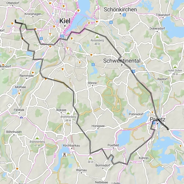 Map miniature of "Meimersdorf to Schwentinental Scenic Road Cycling Route" cycling inspiration in Schleswig-Holstein, Germany. Generated by Tarmacs.app cycling route planner