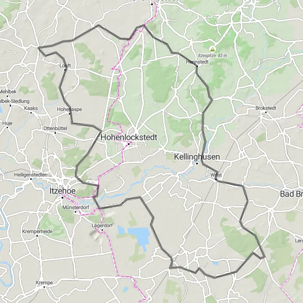 Map miniature of "Itzehoe Loop" cycling inspiration in Schleswig-Holstein, Germany. Generated by Tarmacs.app cycling route planner