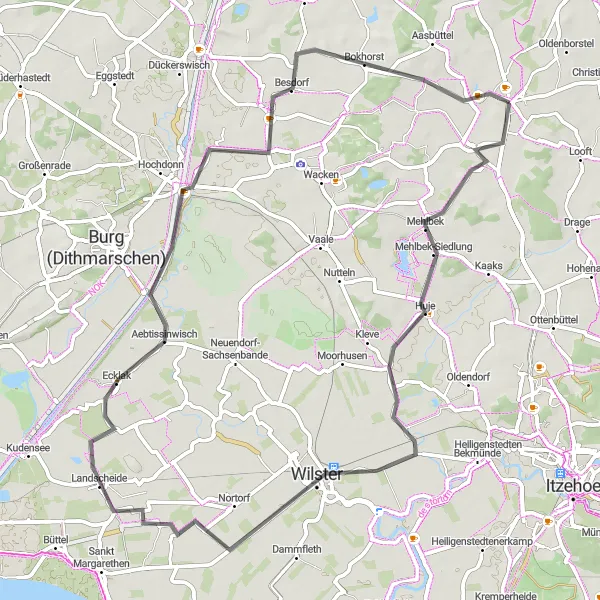 Map miniature of "Wilster Adventure" cycling inspiration in Schleswig-Holstein, Germany. Generated by Tarmacs.app cycling route planner