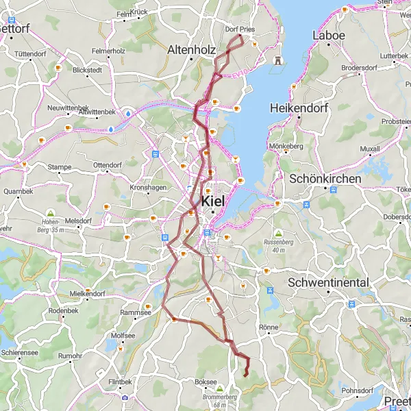 Map miniature of "Schilksee Gravel Discovery" cycling inspiration in Schleswig-Holstein, Germany. Generated by Tarmacs.app cycling route planner