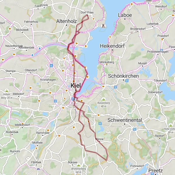 Map miniature of "Schilksee Gravel Loop" cycling inspiration in Schleswig-Holstein, Germany. Generated by Tarmacs.app cycling route planner