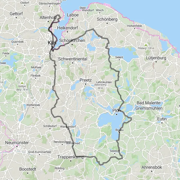 Karten-Miniaturansicht der Radinspiration "Rundfahrt um Kiel und Umgebung" in Schleswig-Holstein, Germany. Erstellt vom Tarmacs.app-Routenplaner für Radtouren