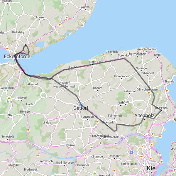 Map miniature of "Road Cycling Adventure to Eckernförde" cycling inspiration in Schleswig-Holstein, Germany. Generated by Tarmacs.app cycling route planner