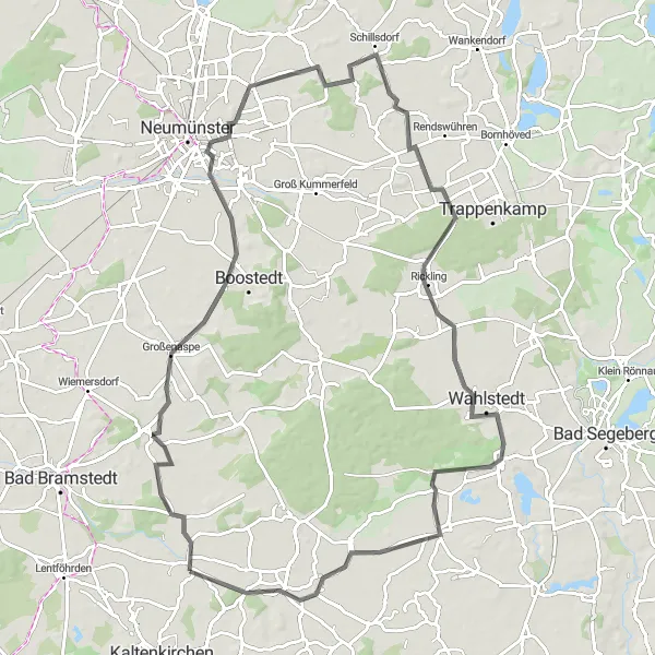 Karten-Miniaturansicht der Radinspiration "Bimöhlen und Umgebung" in Schleswig-Holstein, Germany. Erstellt vom Tarmacs.app-Routenplaner für Radtouren