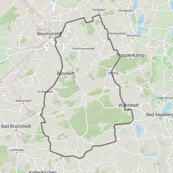 Map miniature of "Bimöhlen - Tasdorf - Struvenhütten Road Route" cycling inspiration in Schleswig-Holstein, Germany. Generated by Tarmacs.app cycling route planner