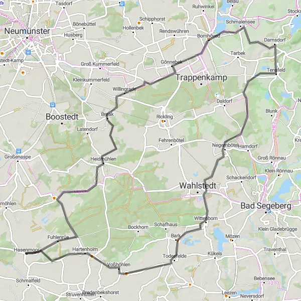 Karten-Miniaturansicht der Radinspiration "Rund um Bornhöved" in Schleswig-Holstein, Germany. Erstellt vom Tarmacs.app-Routenplaner für Radtouren