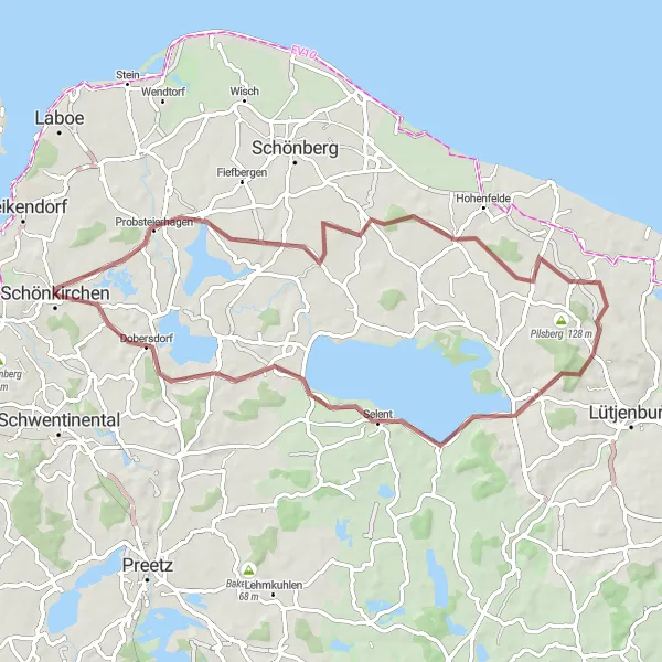 Map miniature of "The Gravel Adventure" cycling inspiration in Schleswig-Holstein, Germany. Generated by Tarmacs.app cycling route planner