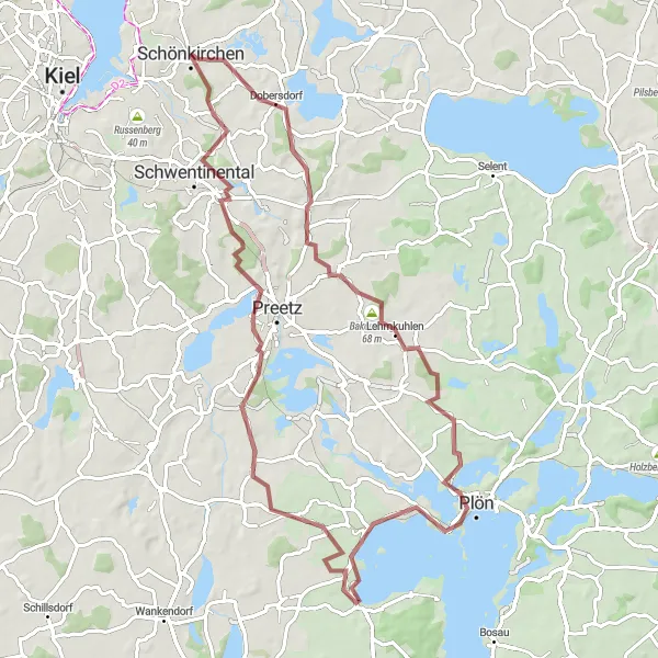 Map miniature of "Lake and Forest Gravel Ride" cycling inspiration in Schleswig-Holstein, Germany. Generated by Tarmacs.app cycling route planner