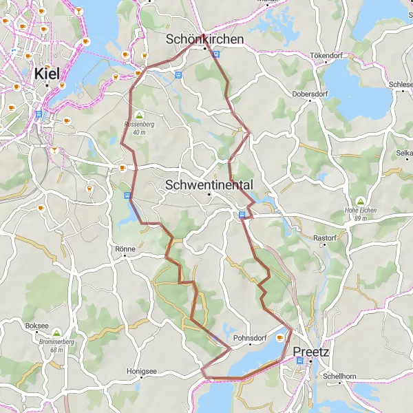 Karten-Miniaturansicht der Radinspiration "Radtour durch Schönkirchen und Russenberg" in Schleswig-Holstein, Germany. Erstellt vom Tarmacs.app-Routenplaner für Radtouren