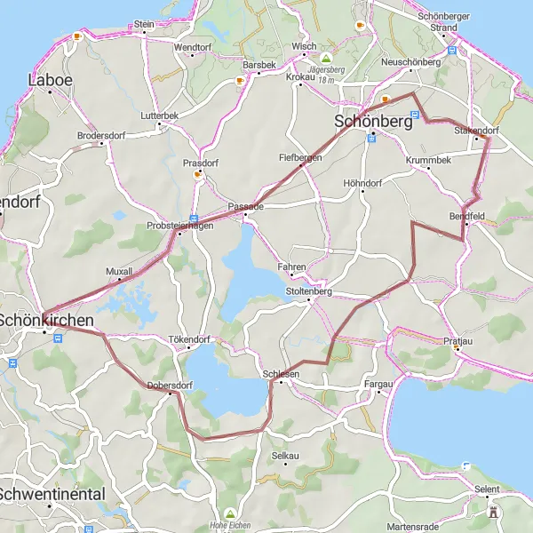 Karten-Miniaturansicht der Radinspiration "Gravel Tour um Schönkirchen" in Schleswig-Holstein, Germany. Erstellt vom Tarmacs.app-Routenplaner für Radtouren