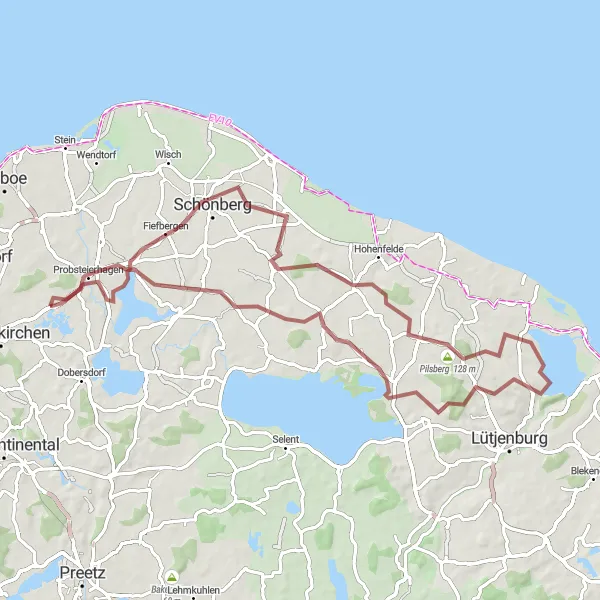 Map miniature of "Probsteierhagen and Gut Panker Gravel Route" cycling inspiration in Schleswig-Holstein, Germany. Generated by Tarmacs.app cycling route planner