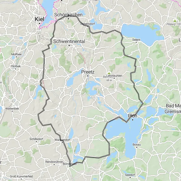 Map miniature of "Schönkirchen Loop" cycling inspiration in Schleswig-Holstein, Germany. Generated by Tarmacs.app cycling route planner