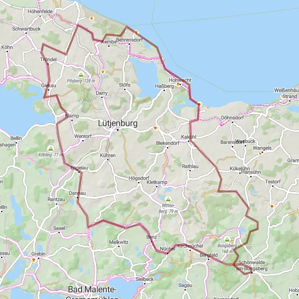 Map miniature of "Gravel Adventure: Hills and Hideaways" cycling inspiration in Schleswig-Holstein, Germany. Generated by Tarmacs.app cycling route planner