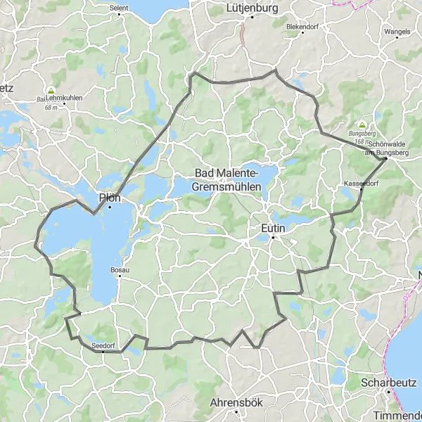 Karten-Miniaturansicht der Radinspiration "Bergauf, Bergab durch die Hügelandschaft" in Schleswig-Holstein, Germany. Erstellt vom Tarmacs.app-Routenplaner für Radtouren