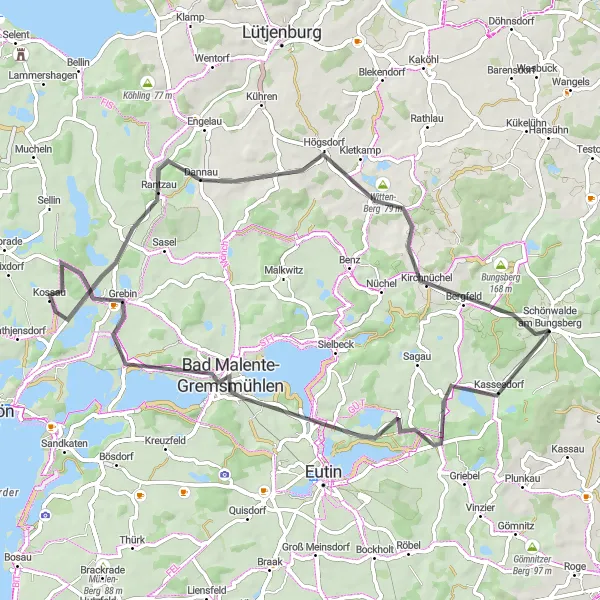 Map miniature of "Kellersee Adventure" cycling inspiration in Schleswig-Holstein, Germany. Generated by Tarmacs.app cycling route planner