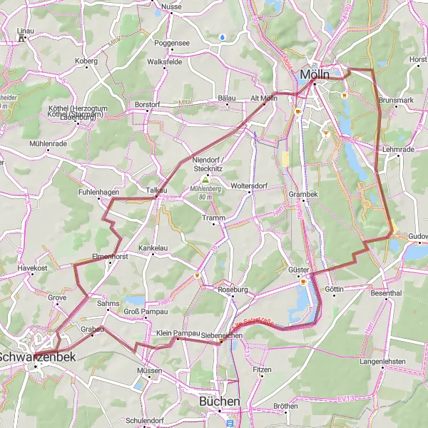 Map miniature of "Exploring the Countryside of Schleswig-Holstein" cycling inspiration in Schleswig-Holstein, Germany. Generated by Tarmacs.app cycling route planner