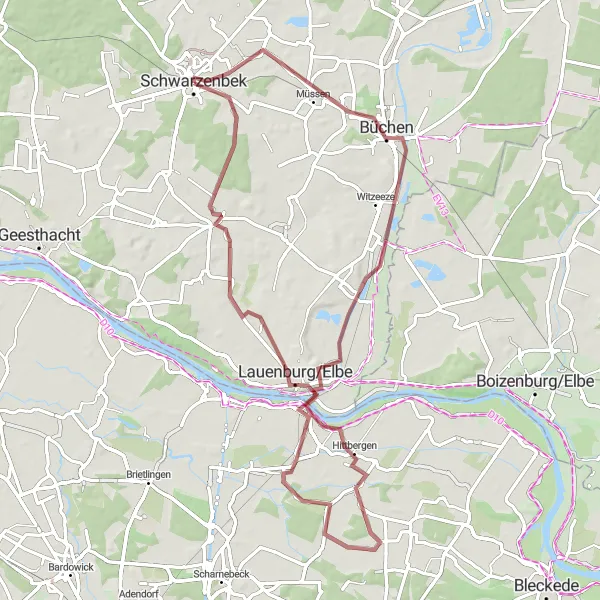 Map miniature of "Hohnstorf and Juliusburg Gravel Ride" cycling inspiration in Schleswig-Holstein, Germany. Generated by Tarmacs.app cycling route planner