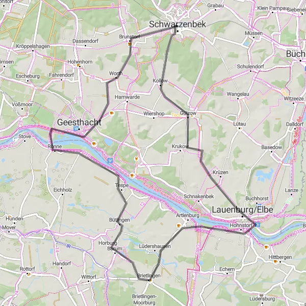 Map miniature of "Juliusburg - Geesthacht Loop" cycling inspiration in Schleswig-Holstein, Germany. Generated by Tarmacs.app cycling route planner