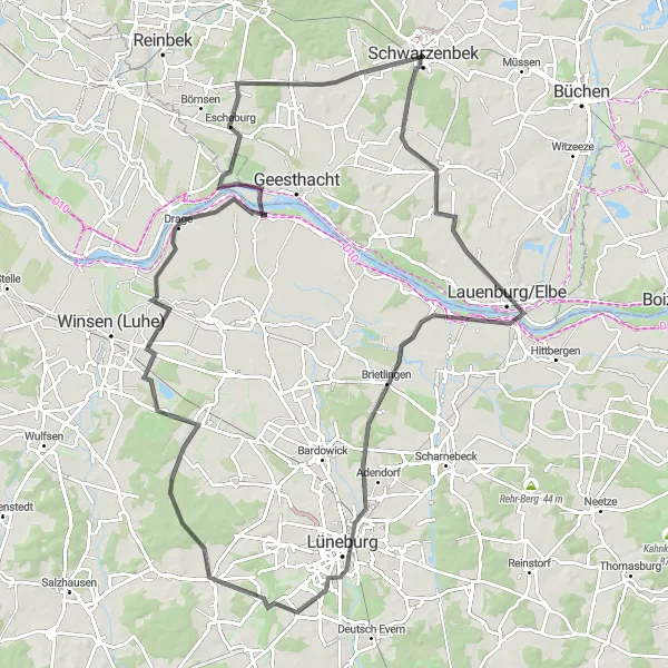 Map miniature of "Lüneburg - Stein-Berg Adventure" cycling inspiration in Schleswig-Holstein, Germany. Generated by Tarmacs.app cycling route planner