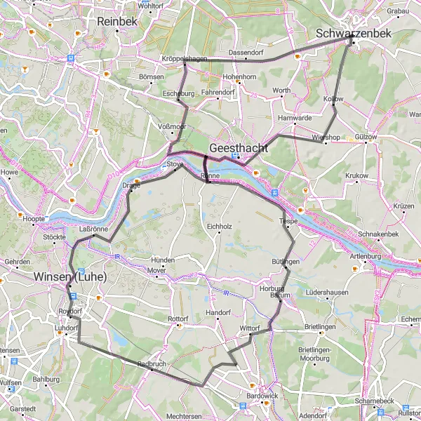 Map miniature of "Kollow to Brunstorf Road Cycling Adventure" cycling inspiration in Schleswig-Holstein, Germany. Generated by Tarmacs.app cycling route planner